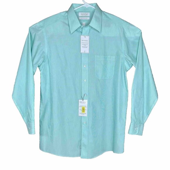 Roundtree & Yorke Shirt 16.5 / 35 Mint Green Stripe EZ Care Gold Label NWT - Picture 1 of 12